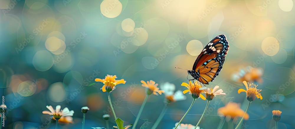 Aufkleber a queen butterfly danaus gilippus perched on a flower with a blurred background ideal for a copy spa