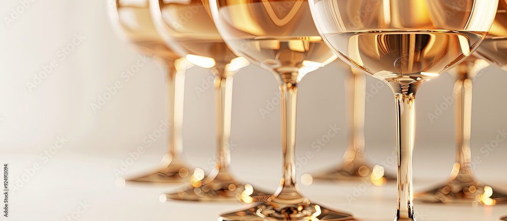 Poster Gold colored champagne glasses on a white background frame with a region for additional image or text