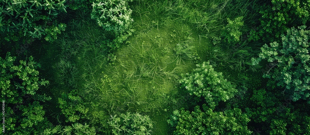 Poster Green grass field seen from above with a background tailored for a copy space image