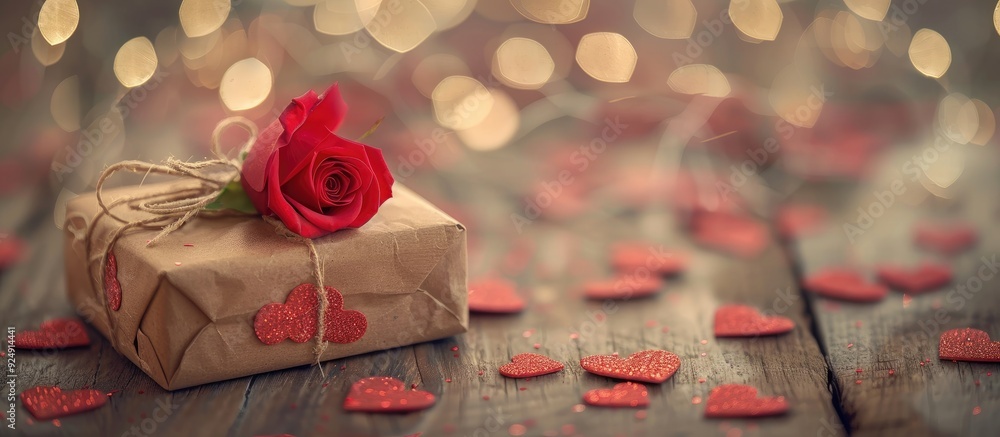 Aufkleber A gift box adorned with hearts and a red rose creates a surprise for a loved one on special occasions like birthdays or Valentine s Day with a blurred background for additional messages or designs
