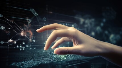 Fototapeta premium Hand touching virtual panel with infographics.