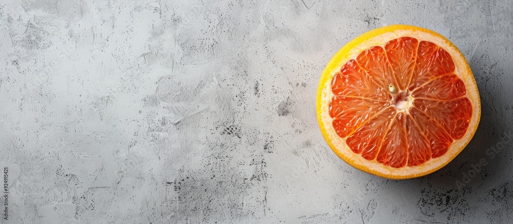 Poster a ripe grapefruit placed elegantly on a neutral concrete gray background symbolizing healthy nutriti