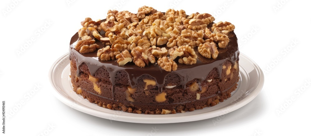 Aufkleber a walnut toffee cake presented on a plastic plate against a white background with ample copy space i