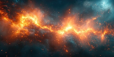 Naklejka premium A Cosmic Nebula with Bright Orange and Yellow Flames