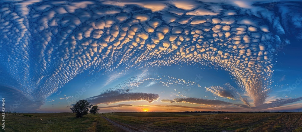 Aufkleber Summer dusk showcases a stunning array of cirrocumulus and altocumulus clouds creating an exquisite sky with a scenic copy space image