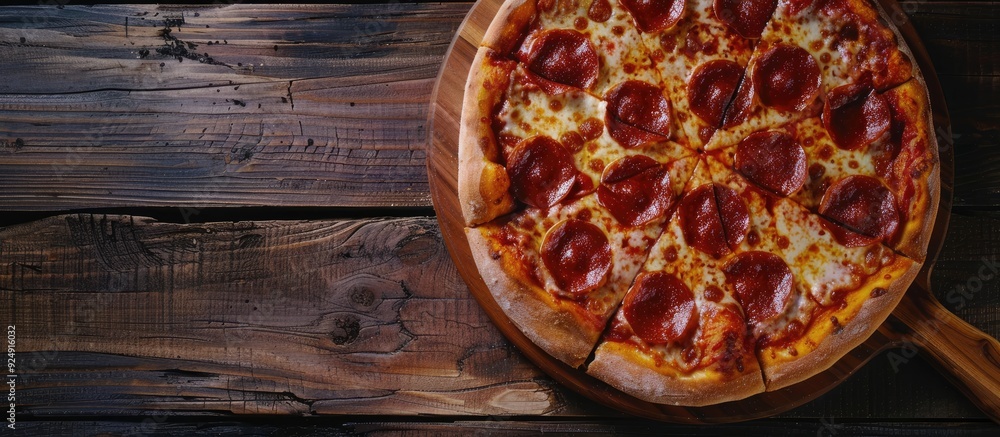 Poster Pizza on the table seen from above providing a clear copy space image