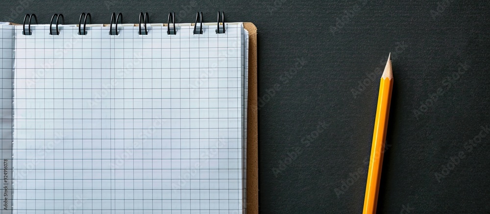 Poster copy space image of a notepad and pencil against a dark background