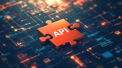 vibrant digital puzzle piece withtext API symbolizes integration and connectivity in technology.image conveyssense of innovation and collaboration. 