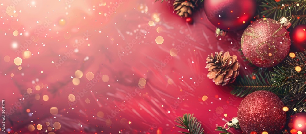 Poster festive christmas greeting card with new year concept on bokeh background featuring a flat lay desig