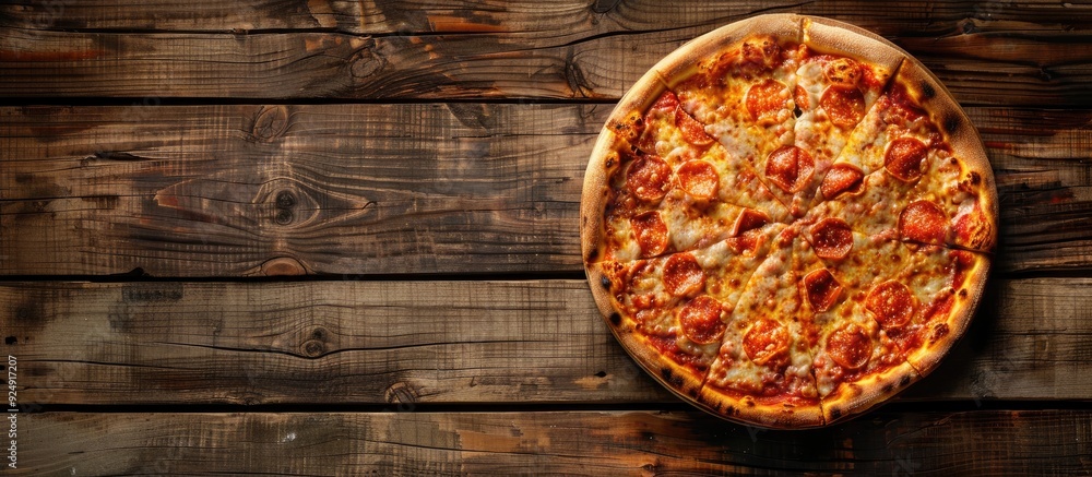 Poster Pizza on the table seen from above providing a clear copy space image