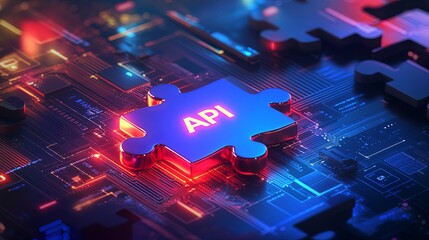 vibrant digital representation of an API puzzle piece, symbolizing technology and connectivity.image conveyssense of innovation and modernity. 