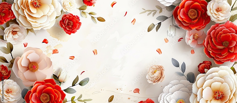 Aufkleber Template banner with flowers creating a background for copy space image on a greeting card frame