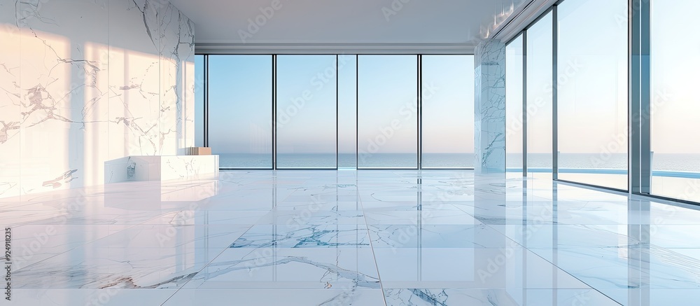 Poster polished marble floor in an empty room creates a luxurious ambiance with a pristine white surface of
