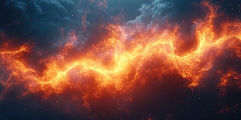 Abstract Burning Orange Flames with Stars in a Dark Blue Sky