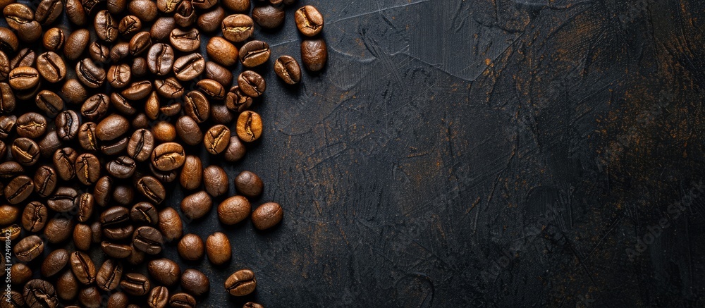 Poster top view of a background with roasted coffee beans offering ample copy space image