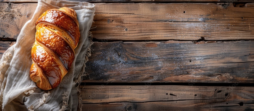 Leinwandbilder freshly baked sweet brioche pastry on a rustic table with a top view perfect for a delightful meal o