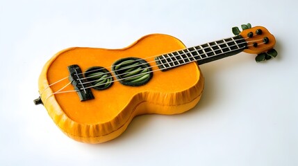 Obraz premium Unique Butternut Squash Guitar with Green Bean Strings on White Background