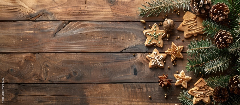 Aufkleber rustic wooden backdrop for a holiday cookie with copy space image
