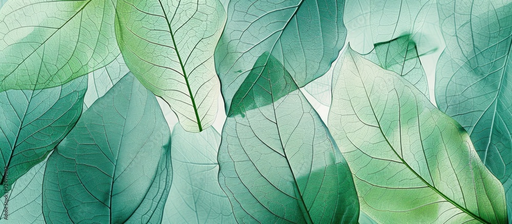 Poster Natural leaf motifs with an abstract green leaf pattern suitable for design projects featuring copy space image integration