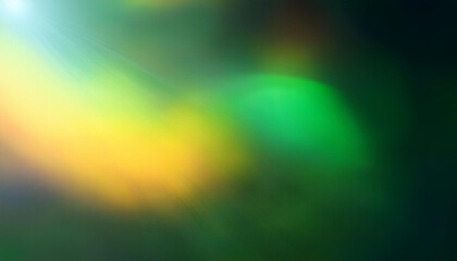 Fototapeta premium Abstract Soft Gradient Background. Serene Blend of Green Yellow Orange Hues with Gentle Light Rays and a Subtle Blue Reflection Tranquil Dreamy Atmosphere. Banner Poster Background Wallpaper with Copy