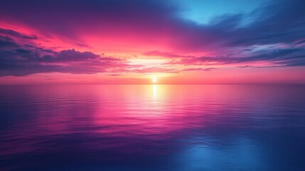 Obraz premium Vibrant purple and blue sunset casting reflections on calm ocean water