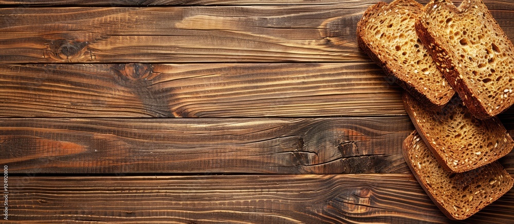 Aufkleber wooden background holding sliced bread creating a copy space image