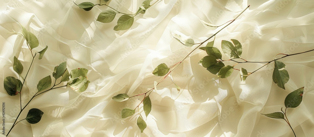 Aufkleber Flat lay mockup featuring branches and leaves for a letter or wedding invitation capturing natural light and shadows creating a visually appealing copy space image
