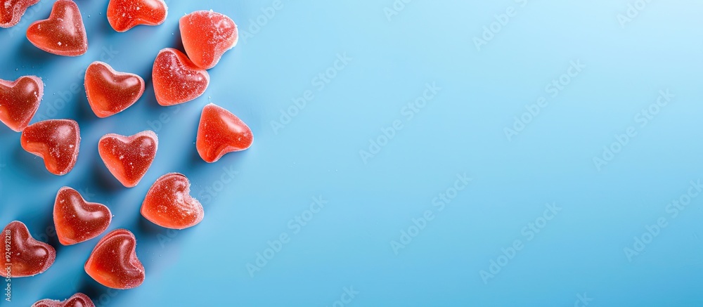 Aufkleber heart shaped candies on a vibrant blue backdrop with space for text or graphics top view image avail