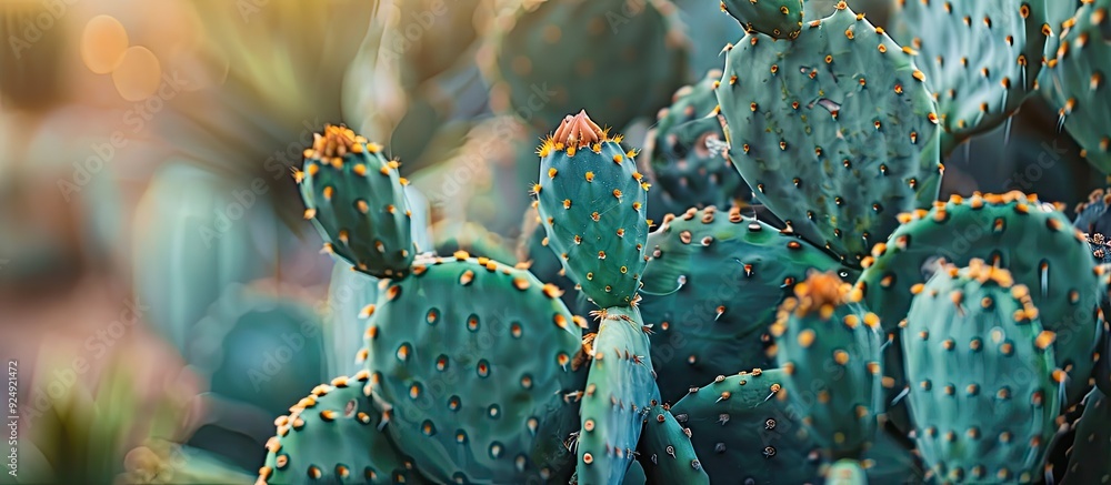 Aufkleber focus on a large prickly pear plant with copy space image