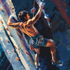 Obraz premium Dynamic Lead Climbing Challenge by a Male Climber