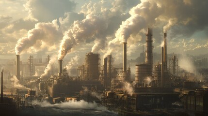 Industrial Cityscape Under a Smoky Sky