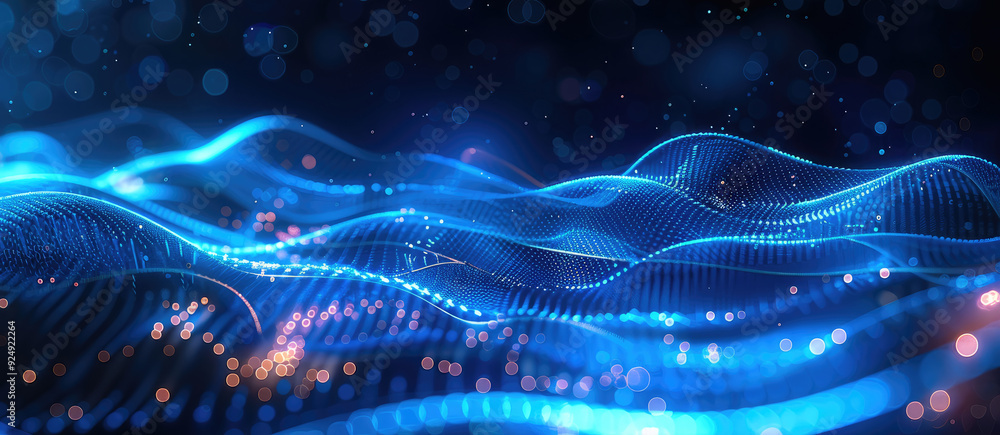 Poster blue gradient background, data visualization of financial, with light lines and blue as the main col