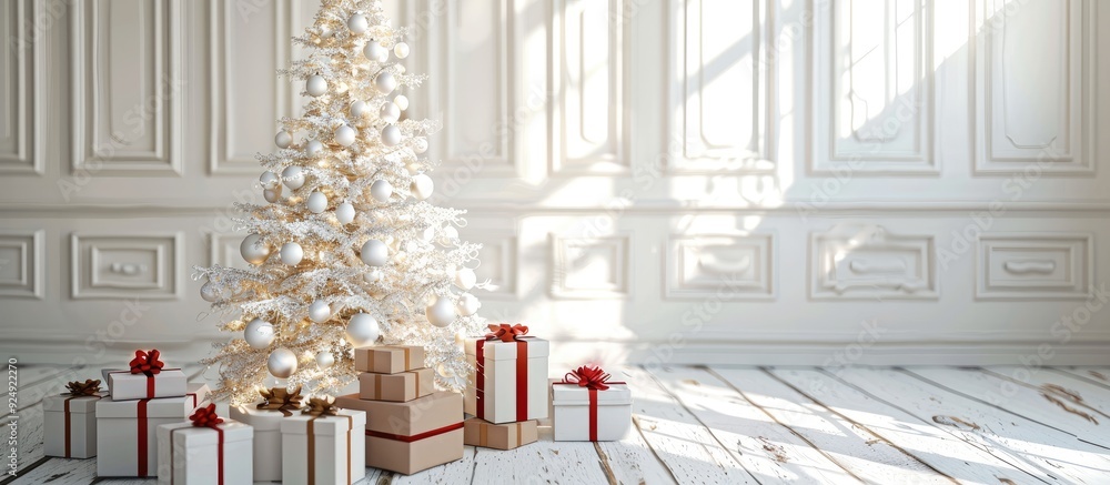 Aufkleber room decorated with a white christmas tree surrounded by presents creating a festive ambiance with c
