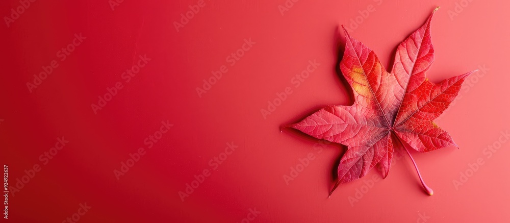 Poster red autumn maple leaf against a light red backdrop ideal for copy space image