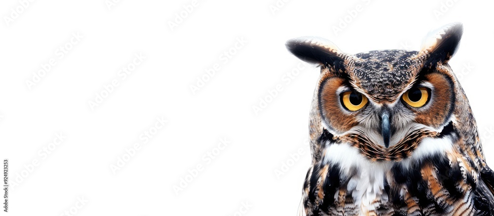 Poster owl bird displayed against white copy space image