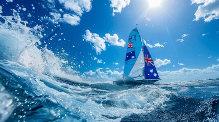 Thrilling Laser Sailing Competition with Australian Flag