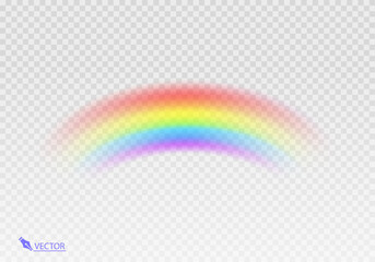Obraz premium Rainbow Shape arch realistic isolated on transparent background. Colorful light and bright design element. Symbol of rain, sky, clear, nature. Graphic object Vector format