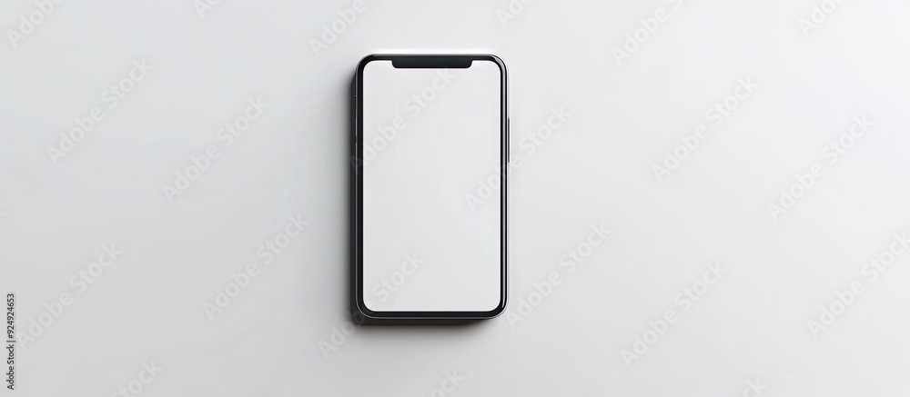 Poster Mobile phone mockup with a white screen isolated on a white background in a high quality studio shot. with copy space image. Place for adding text or design