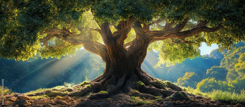 Fototapete the largest tree from a bill view. with copy space image. Place for adding text or design