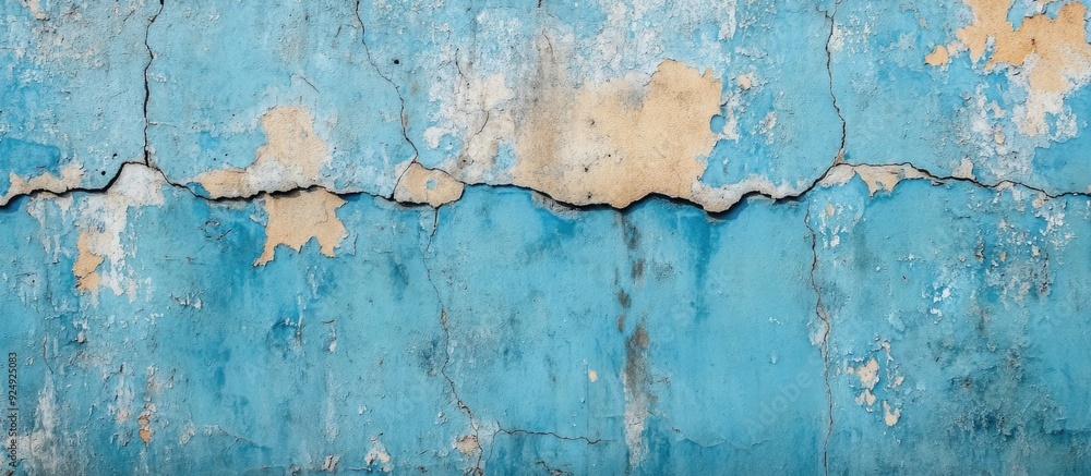 Aufkleber Close up and front view of an old wall featuring blue paint and cracks located in Gye dong Jongno gu Seoul South Korea. with copy space image. Place for adding text or design