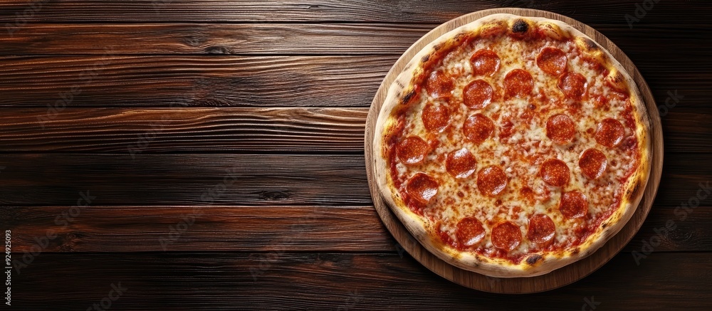 Aufkleber pizza on a wooden table from a top view fast food suitable for blog posts or social media includes c