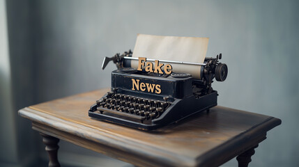 A typewriter with a sheet partially typed with "Fake News." Highlights the deliberate production of disinformation.
