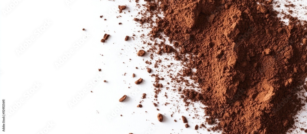 Poster cocoa powder on white. with copy space image. place for adding text or design