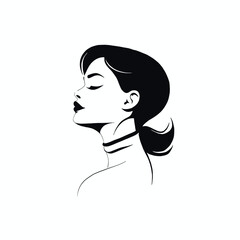 Vector graphic in black and white of a beautiful woman with a long neck, in a simple, minimal line art style