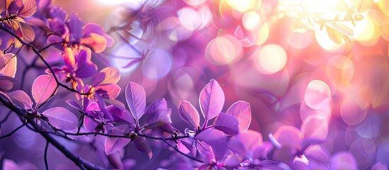 Fototapeta premium Purple bokeh backdrop from nature beneath tree shade. with copy space image. Place for adding text or design