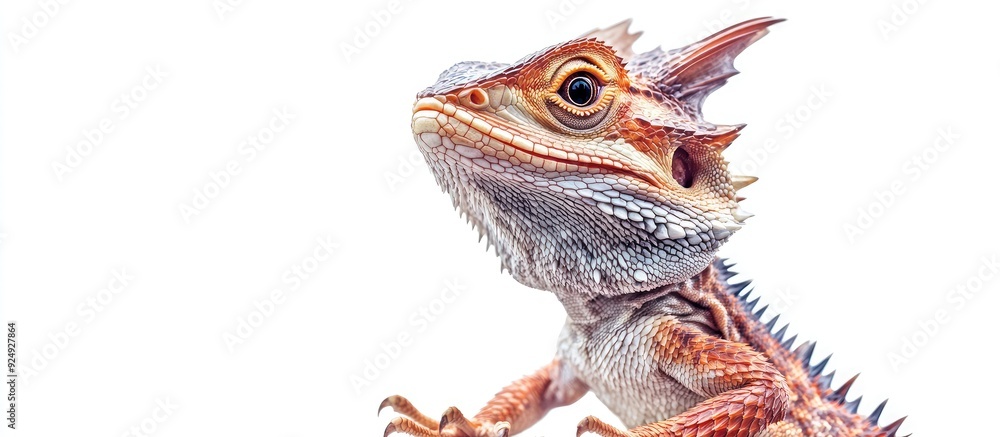 Poster frilled dragon against a white background. with copy space image. place for adding text or design