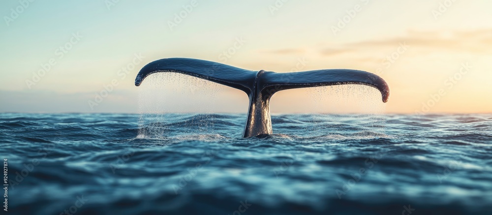 Aufkleber Close up of a large whale s tail above the surface of the water. with copy space image. Place for adding text or design