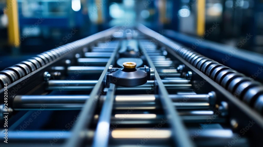 Aufkleber close-up of a conveyor belt system in a modern factory. the image captures the details and precision