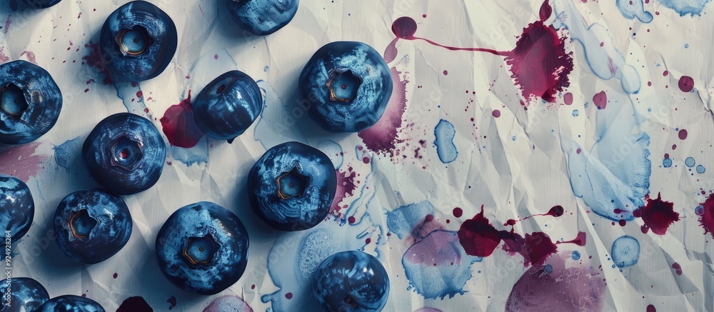 Fototapete textured vintage paper backdrop featuring blueberries. with copy space image. place for adding text 