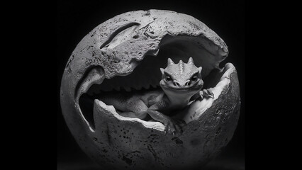 Fototapeta premium Abstract dragon egg with baby dragon hatchling